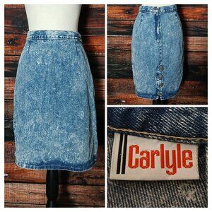 Carlyle Vintage 80's Jean Skirt Acid Wash Denim Button Slit 100% Cotton USA Made